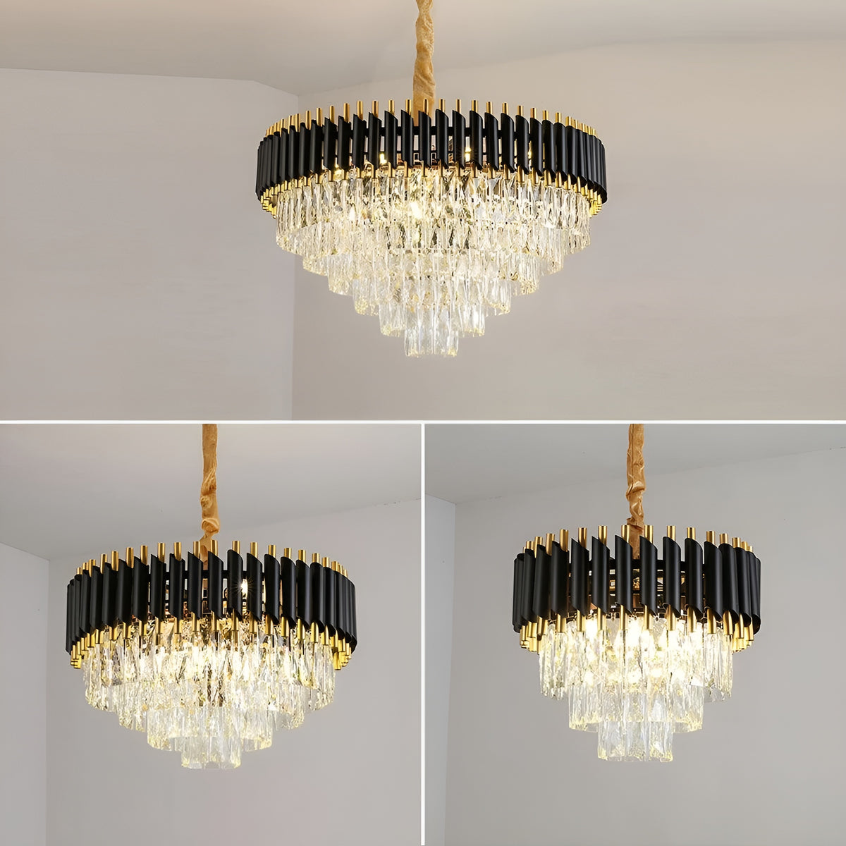 Luxury Black & Gold Crystal Chandelier